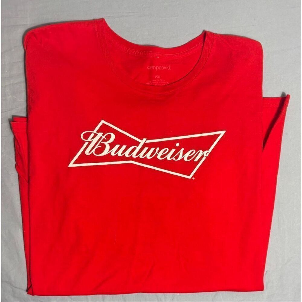 Budweiser Men's Red Short Sleeve T-Shirt Size XXL 2XL Beer Camp David